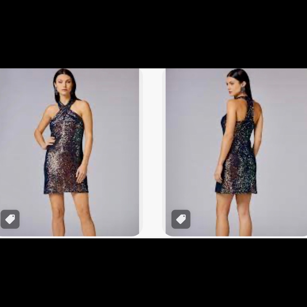 NWT Cache Iridescent Sequin Dress - halter neckline - Size Small - Picture 2 of 11